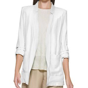 DKNY Silk _Notched Ruched-Sleeve Blazer